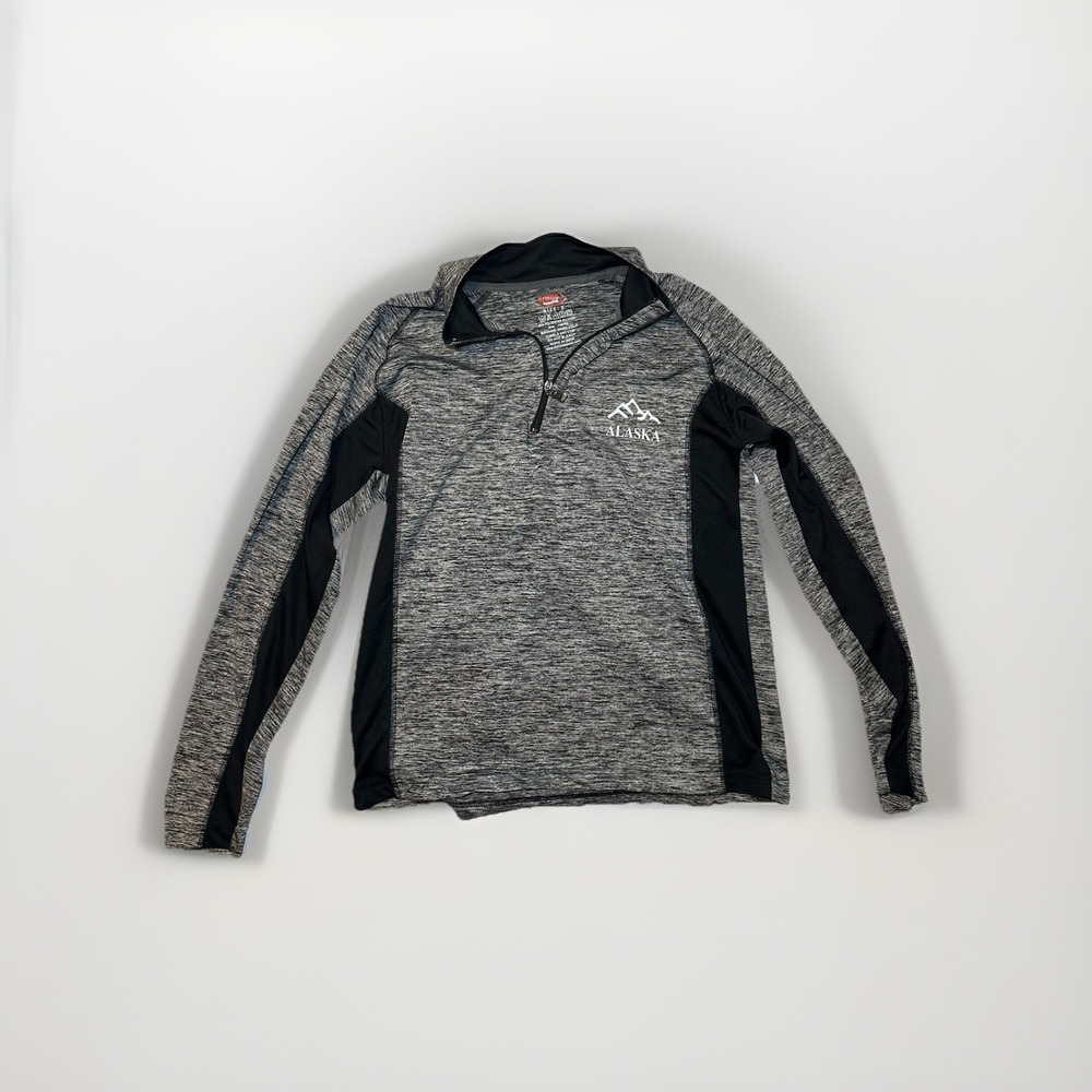 Alaska Performance Quarter Zip Pullover Gray & Black Athletic Top Size Small